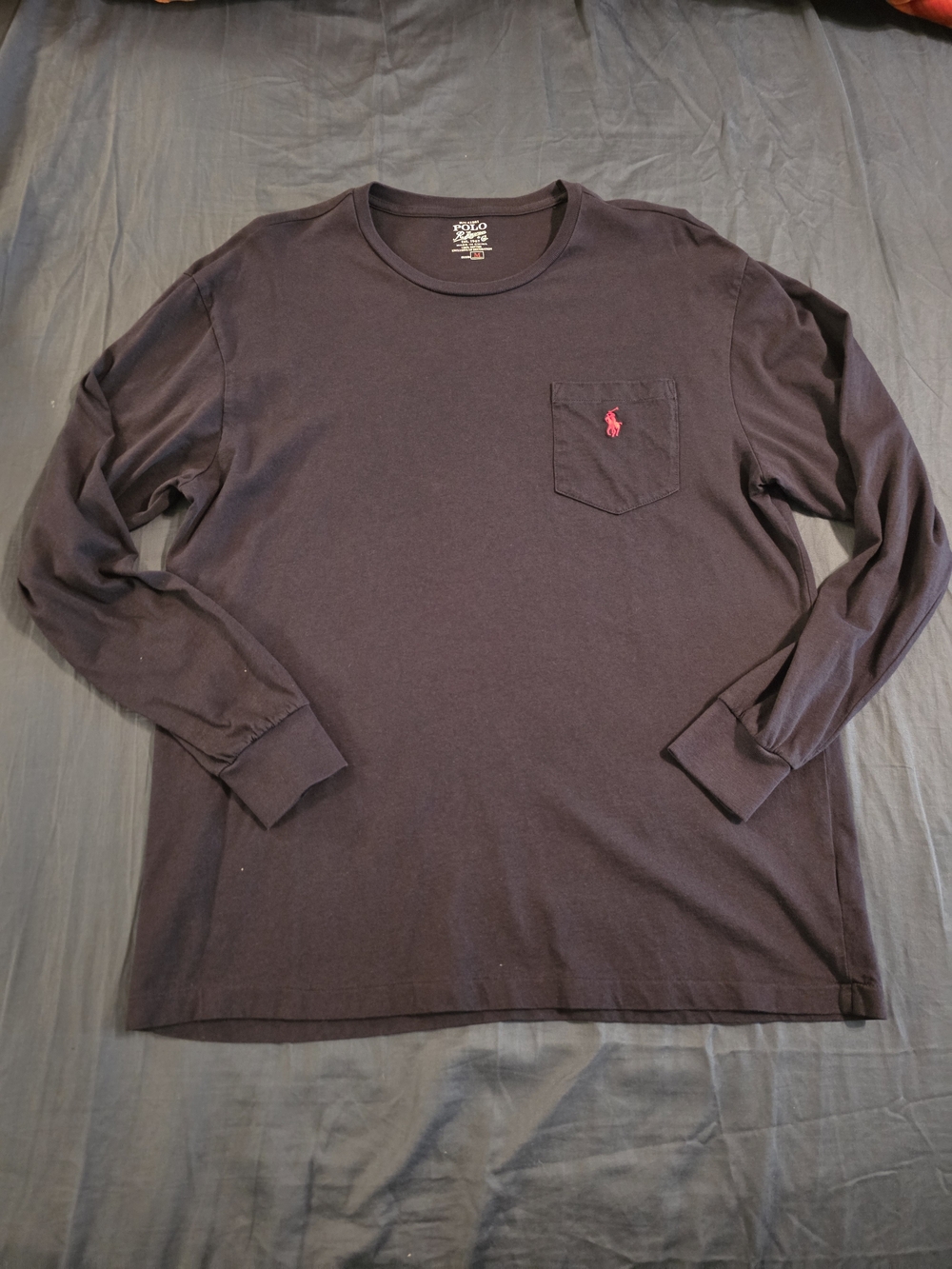 Polo by Ralph Lauren Long-Sleeve Pocket Tee in Navy with Red Pony